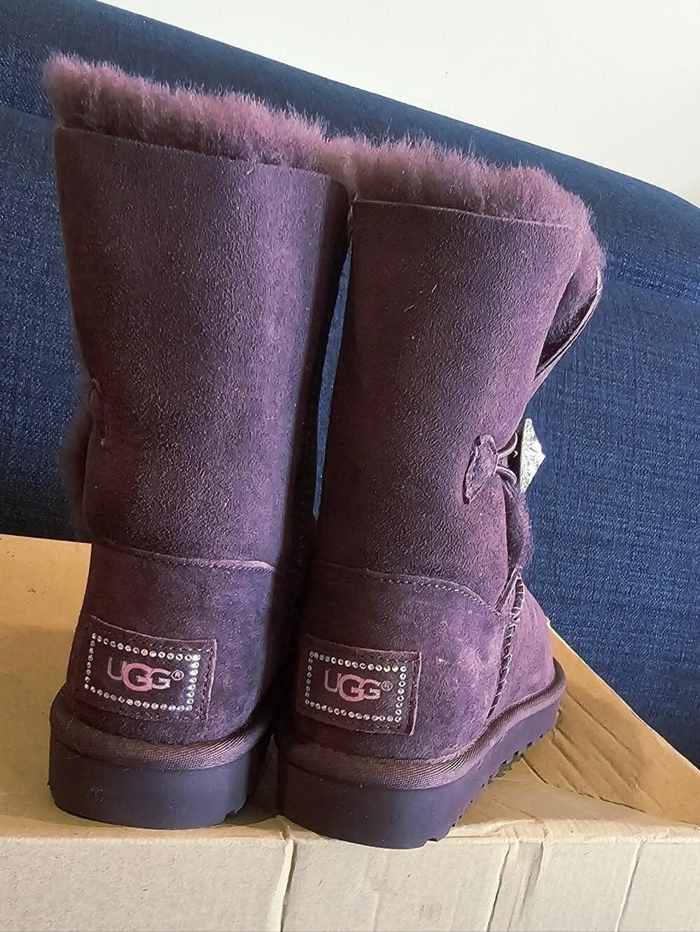 UGG Bailey Button Bling Eggplant  Boots Size 5- NEW